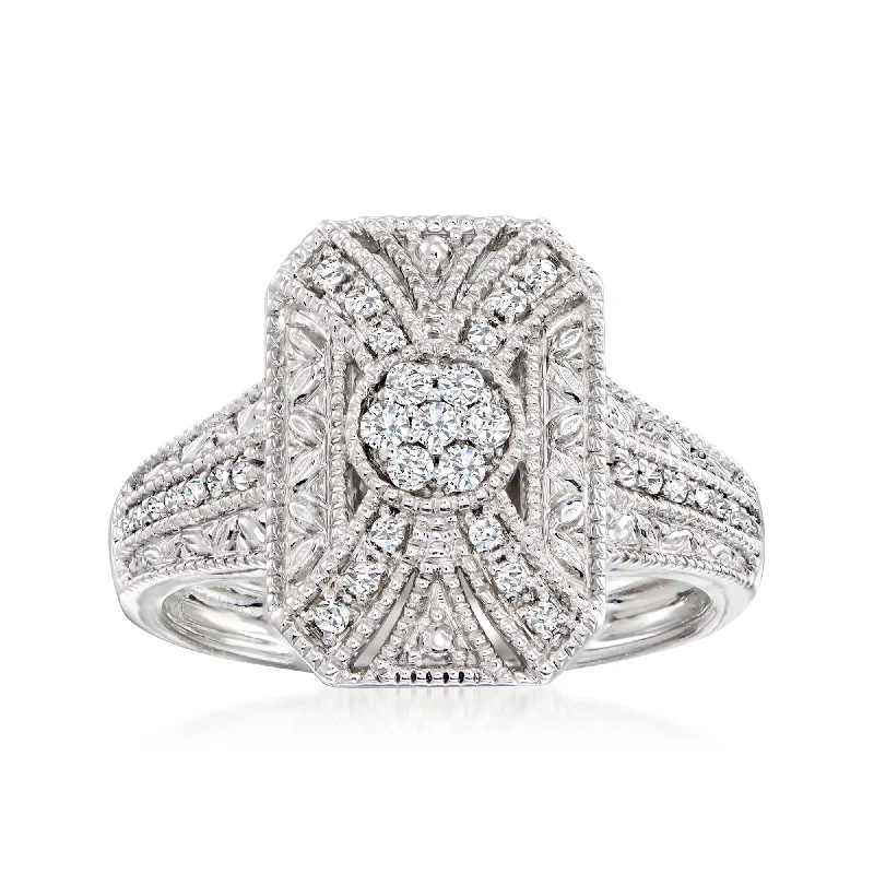 women romantic engagement rings -Ross-Simons Diamond Scrollwork Ring in Sterling Silver