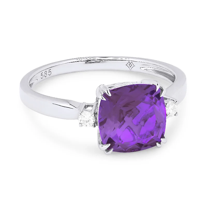 women oval engagement rings -14K White Gold,amethyst Ring