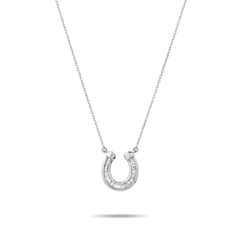 women minimalist pendant necklaces -Baguette Horseshoe Necklace in Sterling Silver