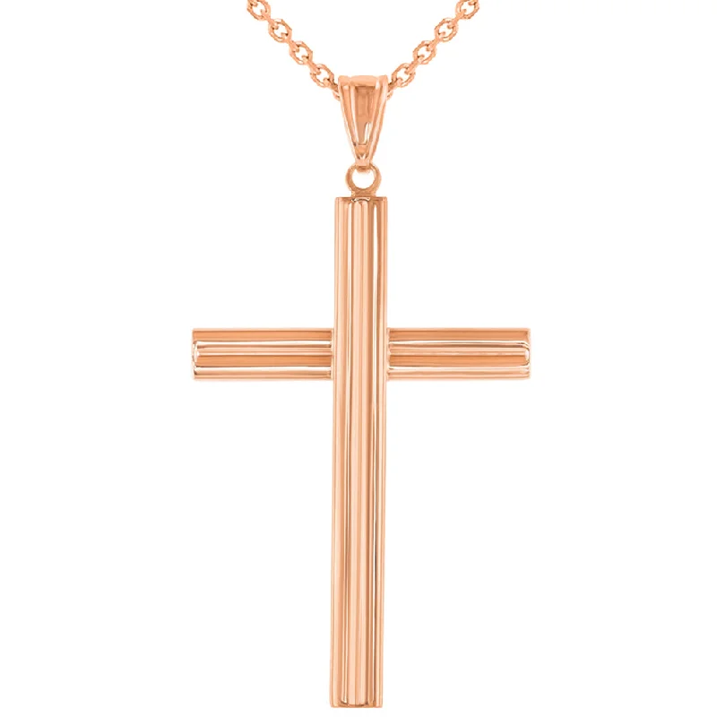 women statement gold necklaces -14k Rose Gold Plain Religious Cross Pendant Necklace