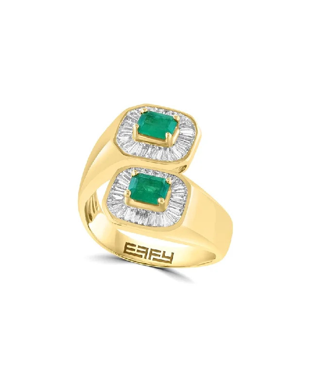 women gold engagement rings -Effy Fine Jewelry 14K 1.77 ct. tw. Diamond & Emerald Ring