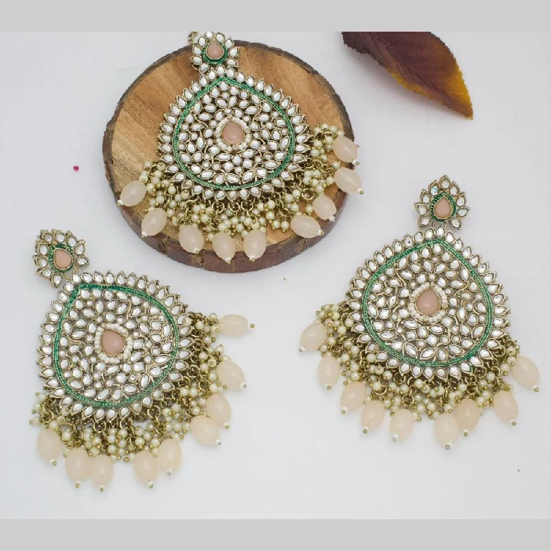 women large hoop earrings -Sai Fashion Gold Plated Kundan Stone  And Pearls  Earrings With Maangtikka