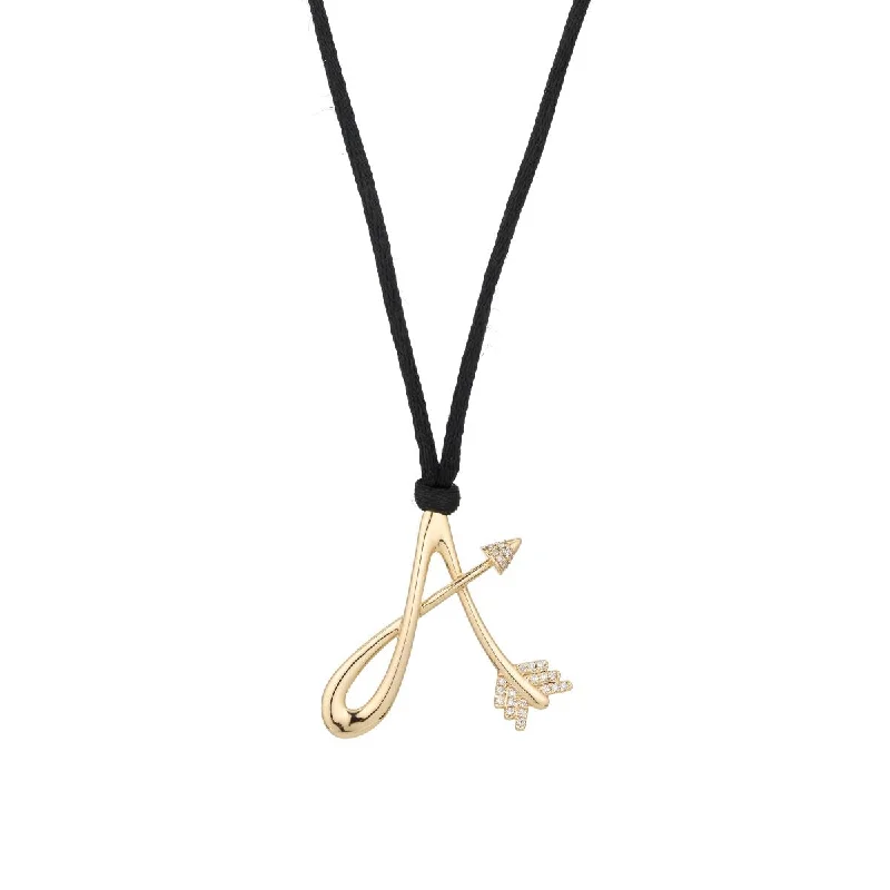 women heart necklaces -Satin Cord Diamond Arrow Initial Necklace