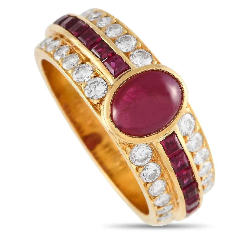 women cushion cut engagement rings -Van Cleef & Arpels 18K Yellow Gold 0.50ct Diamond and Ruby Ring MF10-112724