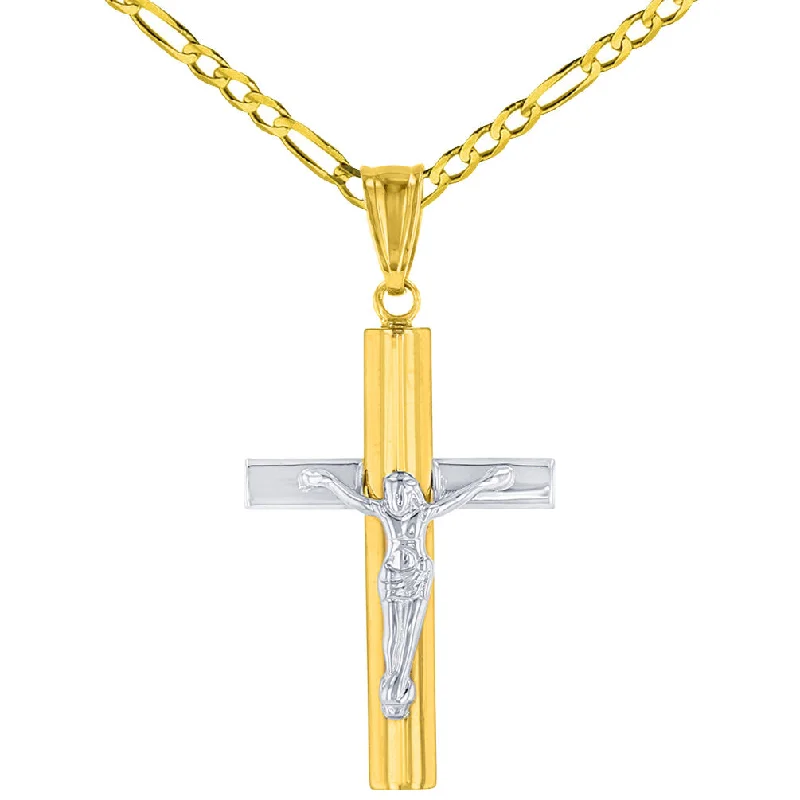 women heart necklaces -14K Yellow Gold & White Gold Passion Cross Crucifix Pendant Necklace