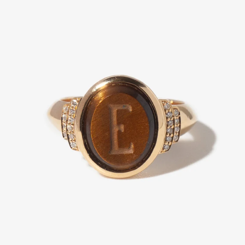 women large rings -Tiger's Eye Intaglio Initial Signet Ring