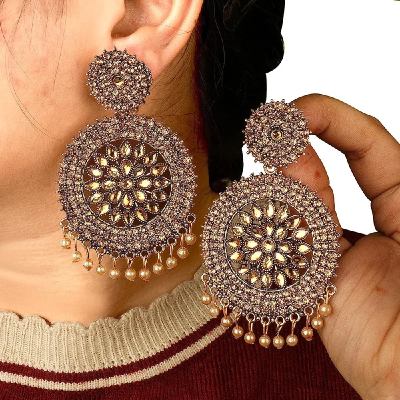 women zodiac earrings -Subhag Alankar Gold Stone earrings for Girls and Women. Alloy Chandbali Earring