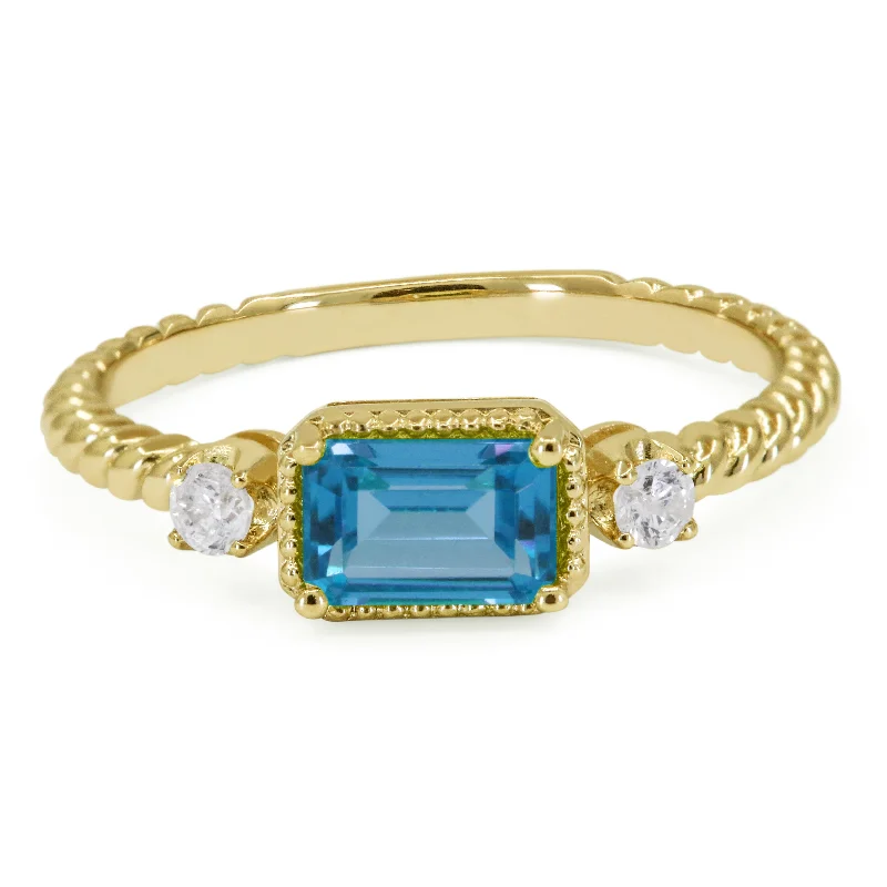 women unique cut engagement rings -14K Yellow Gold,swiss Blue Topaz Ring