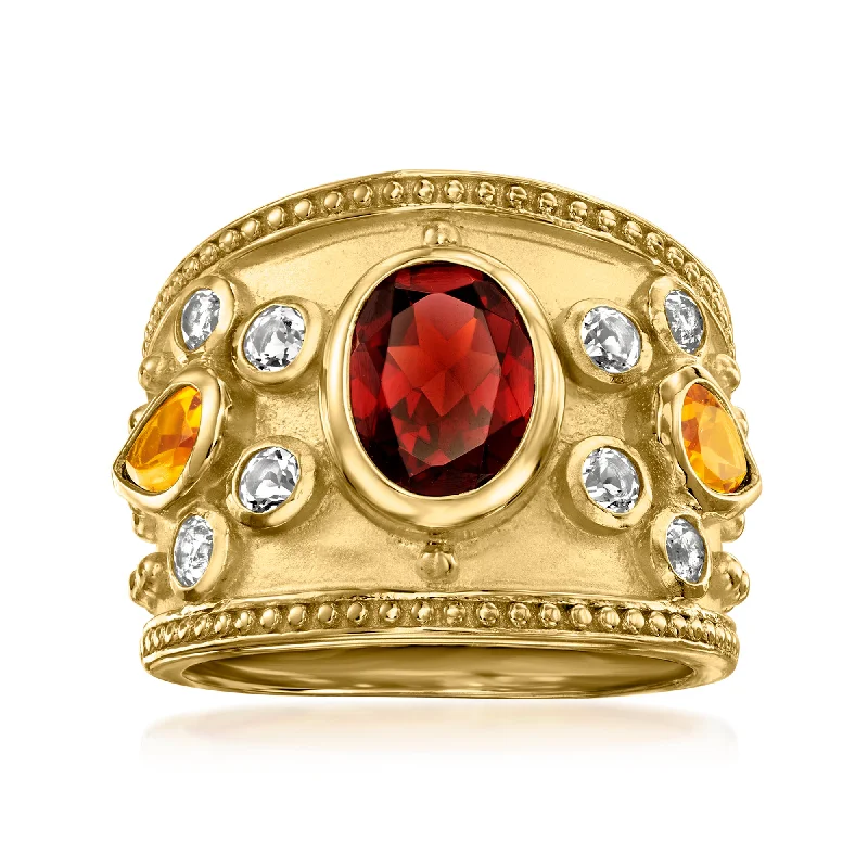 women elegant engagement rings -Ross-Simons Garnet and . Citrine Ring With . White Topaz in 18kt Gold Over Sterling