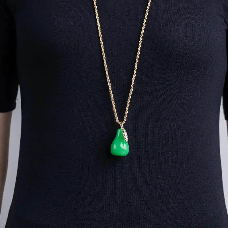 women custom engraved gold necklaces -Jade Pear Necklace