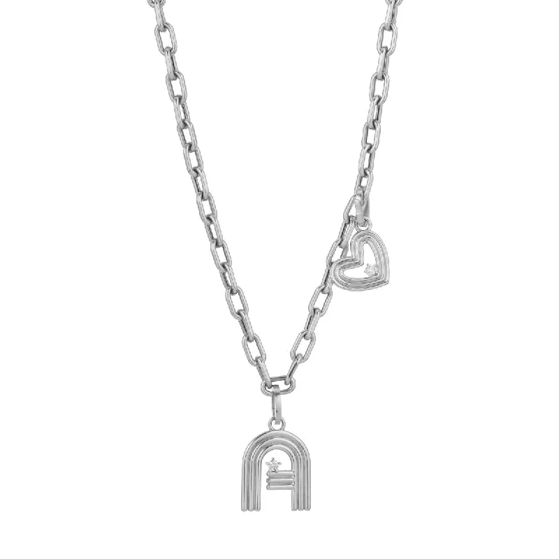 women antique necklaces -4mm Groovy Italian Chain Initial Heart Necklace in Sterling Silver