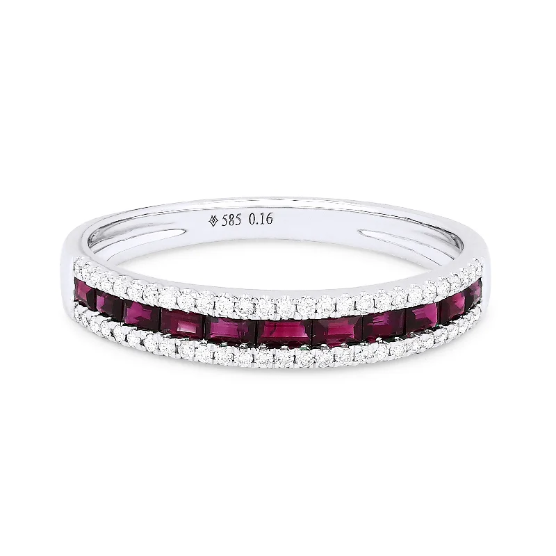 women cushion diamond rings -14K White Gold,ruby Ring