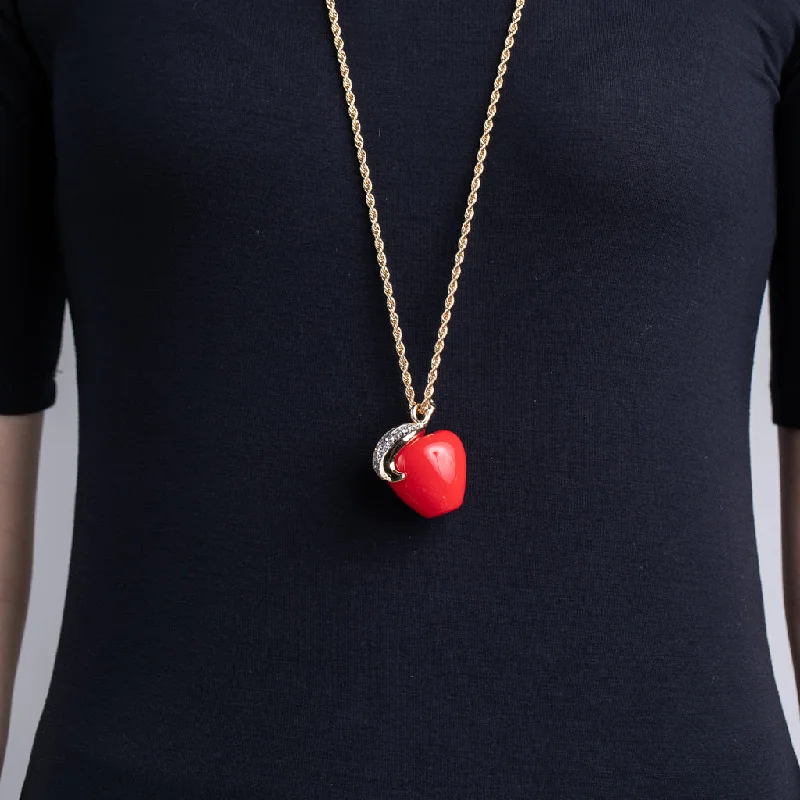 women flower pendant necklaces -Red Apple Pendant