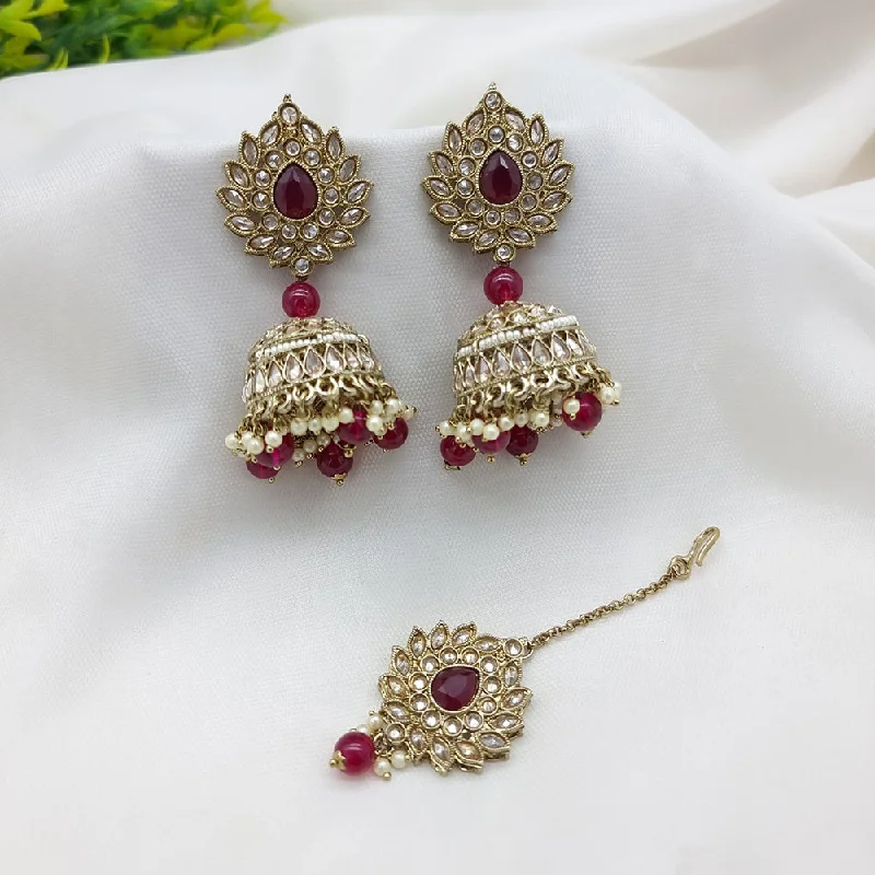 women luxury earrings -JCM Gold Plated Crystal Stone Jhumki Earrings With Maangtikka