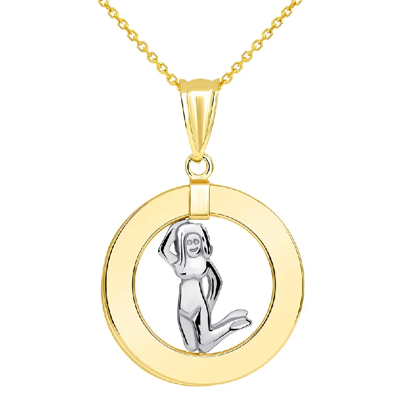 women chain necklaces -14k Two Tone Gold Open Circle Virgo Zodiac Sign Pendant Necklace