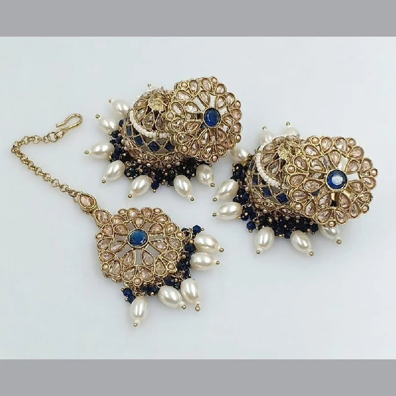 women vintage diamond earrings -SNERA Gold Plated Crystal Stone Jhumki Earrings With Mangtikka