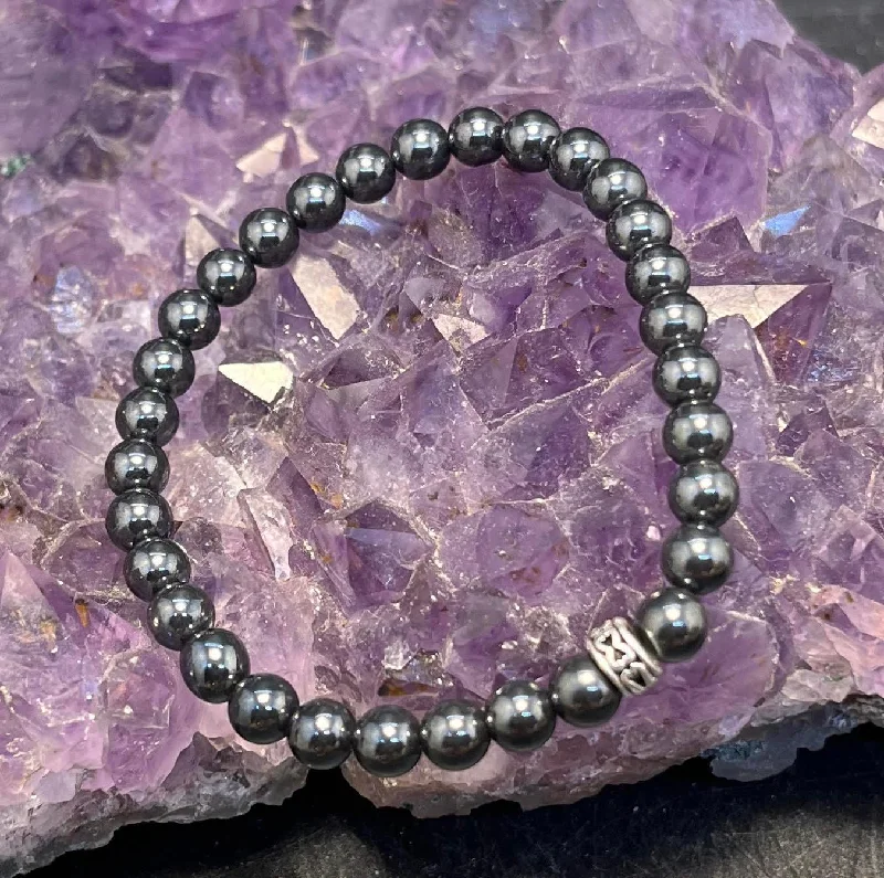 women vintage bracelets -Hematite 6mm Stretchy Bracelet