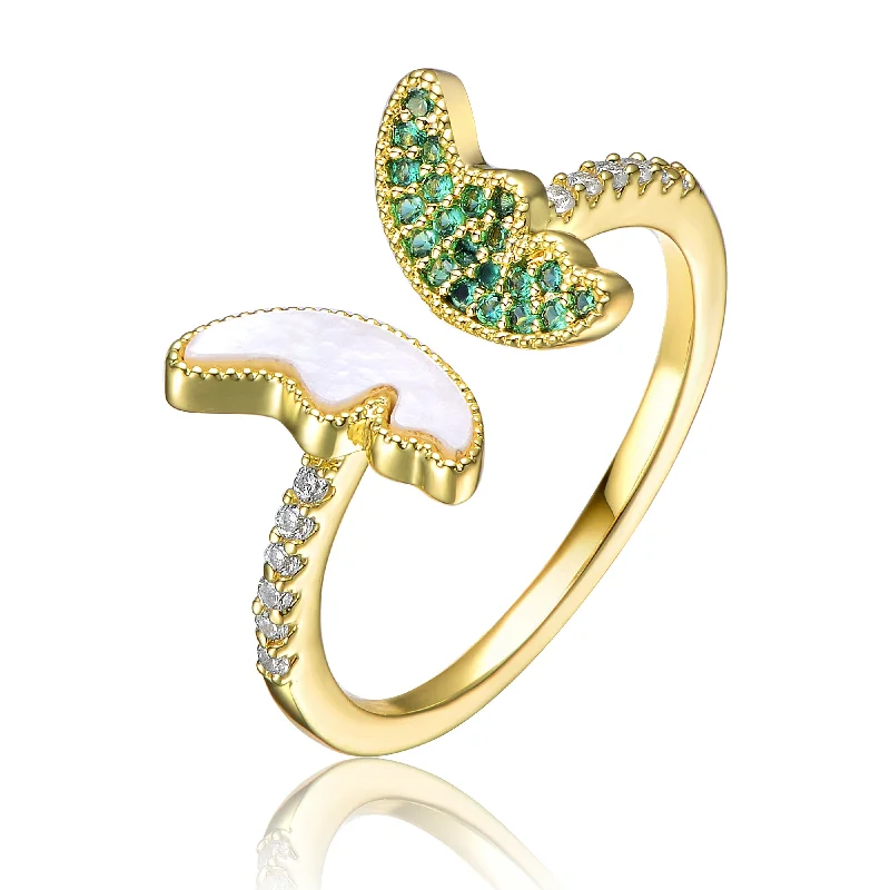 women custom engagement rings -Rachel Glauber Gold Plated Green Cubic Zirconia Bypass Ring