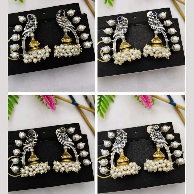 women gold-plated earrings -Fancyla 2 Tone Plated Pota Stone Jhumki Earrings