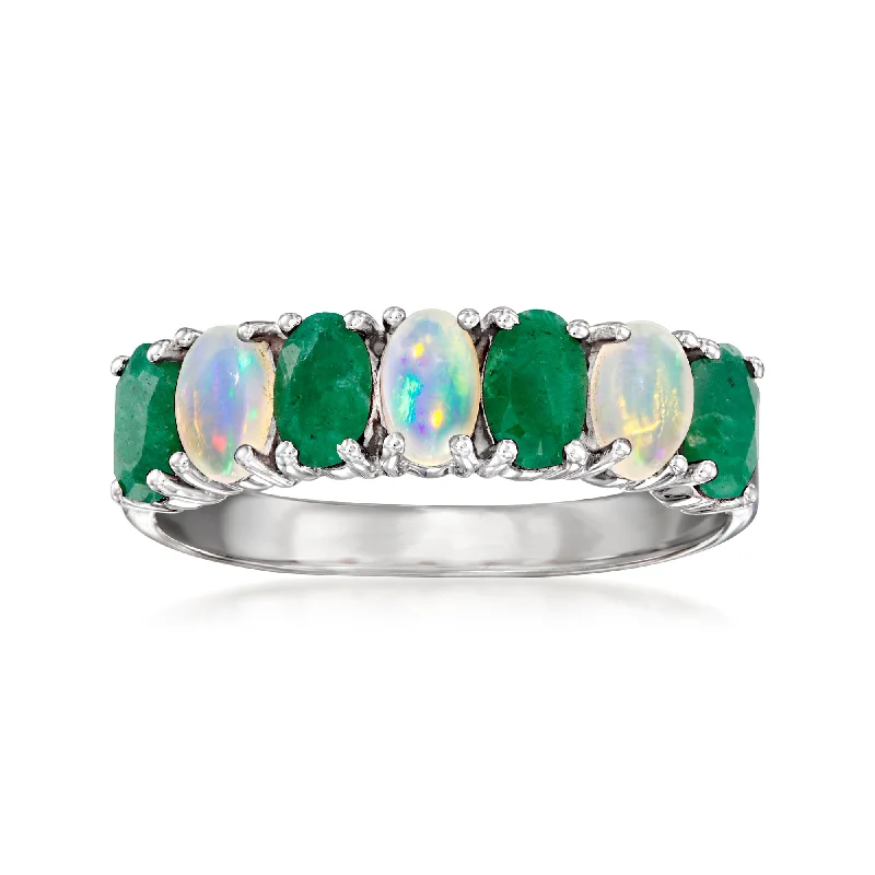 women ring sets -Ross-Simons Opal and Emerald Ring in Sterling Silver