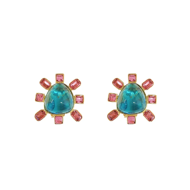 women pendant necklaces -Pink and Aqua Cabochon Center Clip Earring