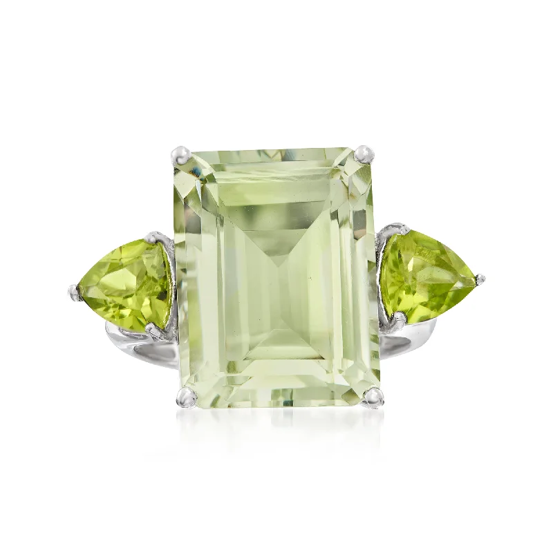 women designer engagement rings -Ross-Simons Emerald-Cut Prasiolite and Peridot Ring in Sterling Silver