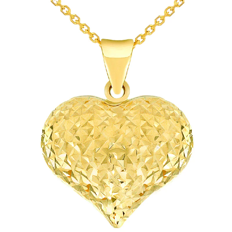 women butterfly pendant necklaces -14k Yellow Gold Sparkle Cut Puffed Heart Charm Pendant Necklace