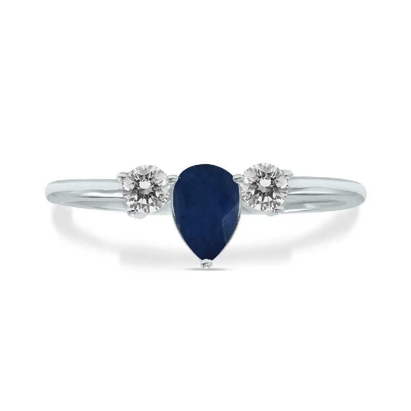 women yellow gold rings -1/2 Carat Tw Pear Shape Sapphire And Diamond Ring In 10K White Gold