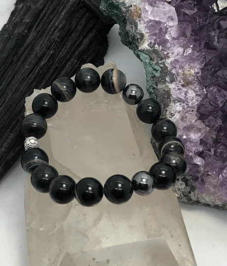 women friendship bracelets -Blue Tigers Eye "Hawks Eye" and Hematite Stretchy Bracelet