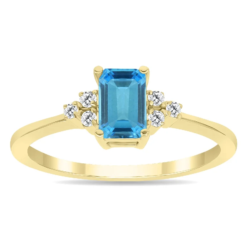 women cushion cut engagement rings -Blue Topaz And Diamond Regal Ring In 10K Yellow Gold