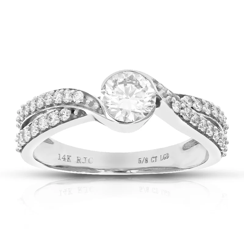 women birthstone rings for engagement -5/8 cttw Round Lab Grown Diamond Engagement Ring 33 Stones 14K White Gold Prong Set 3/4 Inch