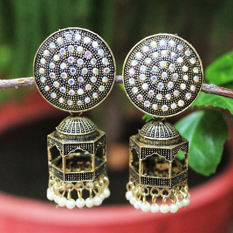 women geometric earrings -H K Fashion  Oxidised Gold Plated  Austrian Stone Jhumki Earrings