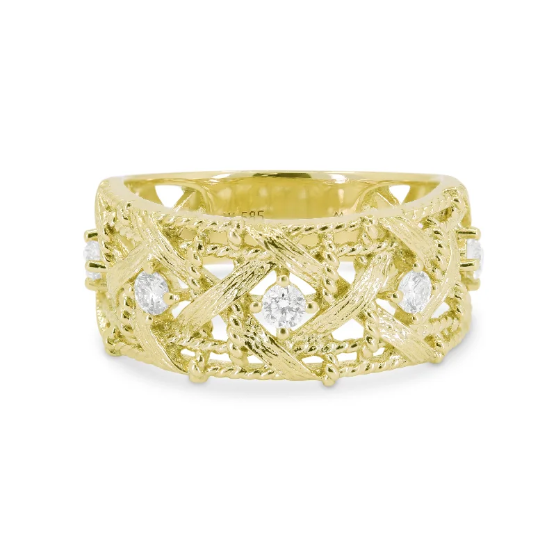 women two-tone engagement rings -14K Yellow Gold,white Diamond Ring