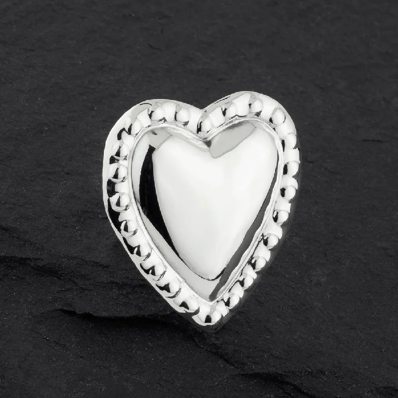 women adjustable rings -Oversized Mexican Sterling Silver Heart Ring