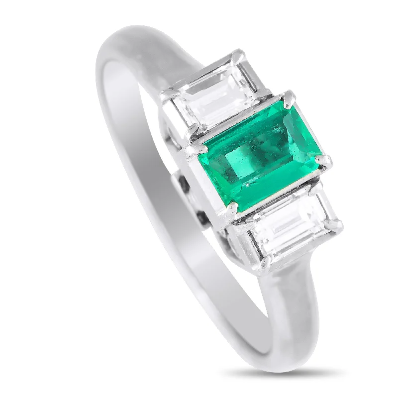 women unique cut engagement rings -LB Exclusive Platinum 0.33ct Diamond and Emerald Ring MF20-112924