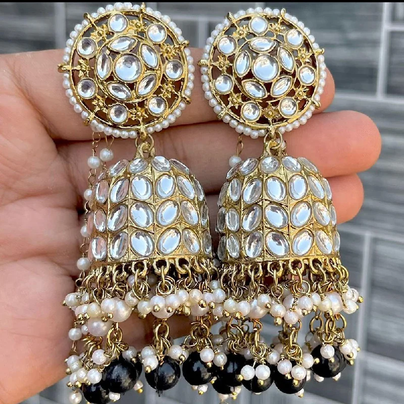 women gold drop earrings -Pooja Bangles Gold Plated Kundan Stone And Pearls Jhumki Earrings