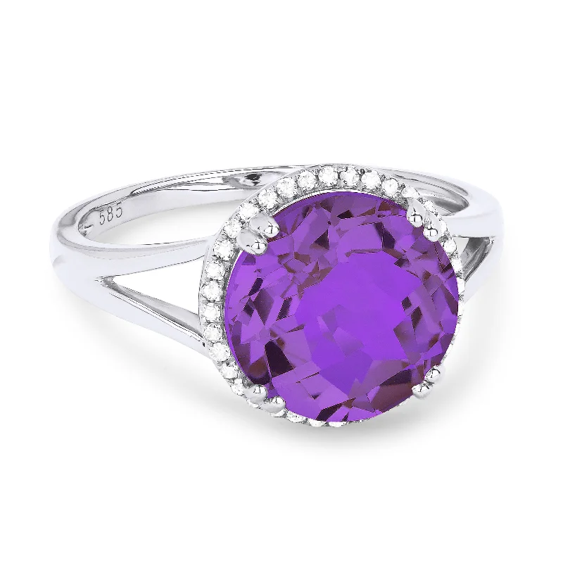 women trendy engagement rings -14K White Gold,amethyst Ring