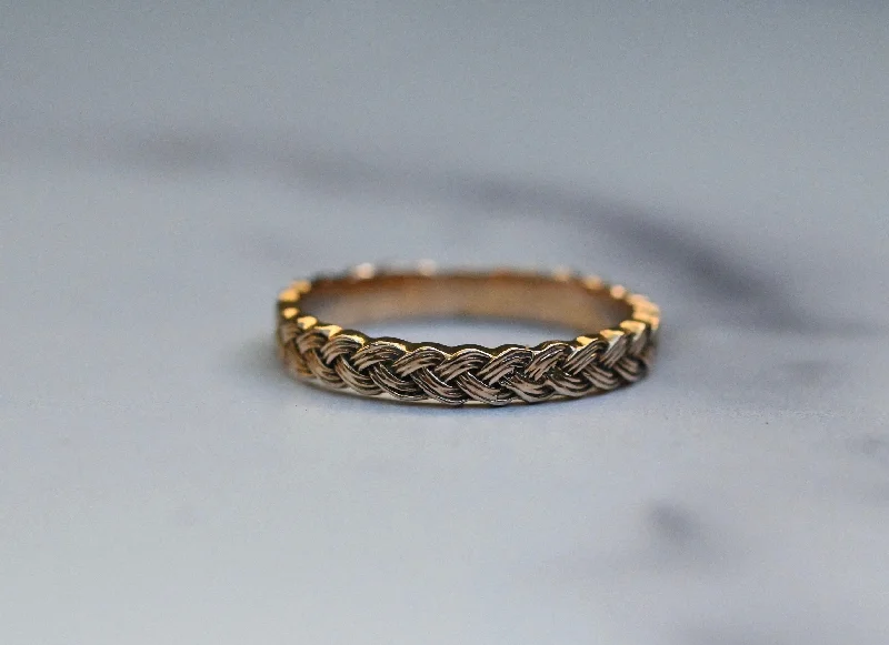 women gold rings -Braided 14k Gold Ring Band - size 10.75