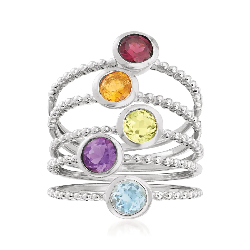 women double halo engagement rings -Ross-Simons Multi-Gemstone Jewelry Set: 5 Beaded Rings in Sterling Silver