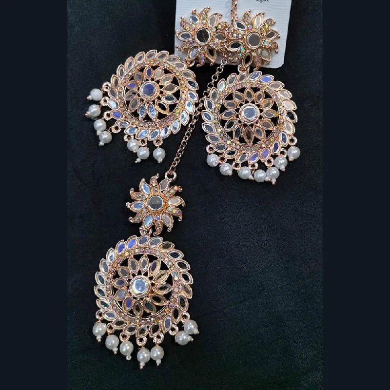 women vintage earrings -Manisha Jewellery Rose Gold Plated Mirror Earrings With Mangtikka