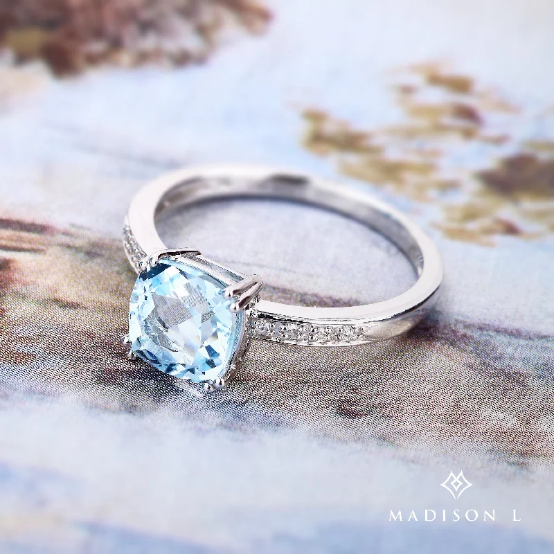 women engraved wedding bands -14K White Gold,blue Topaz Ring