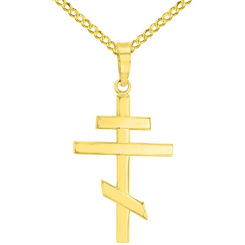 women heart-shaped necklaces -14K Yellow Gold Plain Russian Orthodox Cross Pendant Necklace with Cuban Chain Necklace