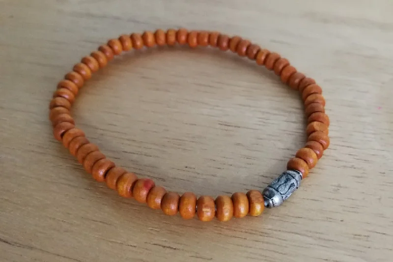 women stacking bracelets -Wooden Beaded Bracelet  (Orange)