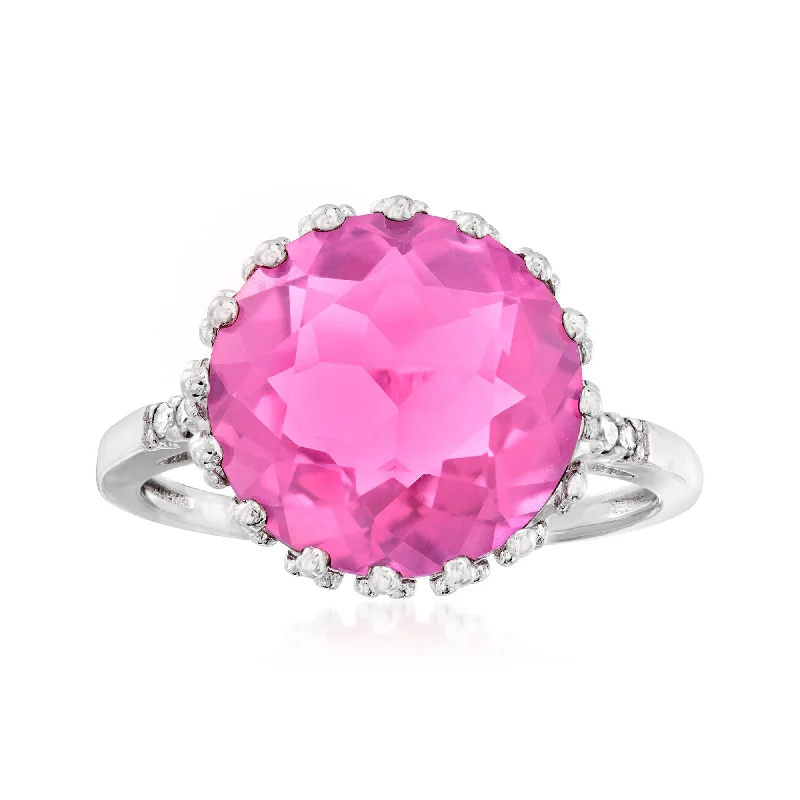 women custom halo engagement rings -Ross-Simons Pink Topaz Crown Ring With Diamond Accents in Sterling Silver