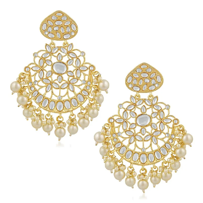 women bold earrings -Mahi Ethnic Gold Plated White Kundan Chandbali Earring For Women VECJ100194