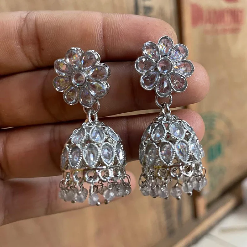 women sparkly drop earrings -Shree Chamunda Jewellers Silver Plated Crystal Stone Jhumki Earrings