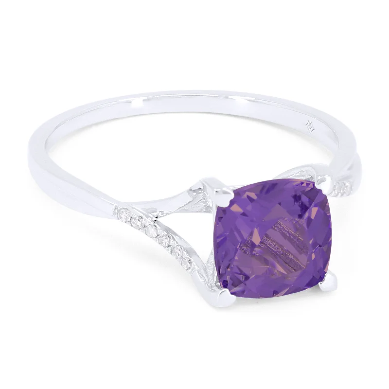 women engagement rings with matching bands -14K White Gold,amethyst Ring