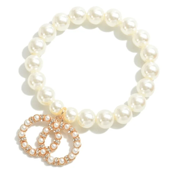 women trendy bracelets -Pearl Double O Pendant Bracelet