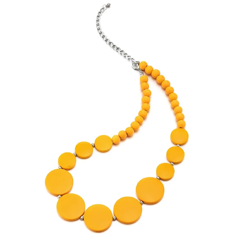 women minimalist necklaces -Yellow Wood Circle Disc Beads Chain Choker Collar Statement Necklace, Dress Party Event, Unique