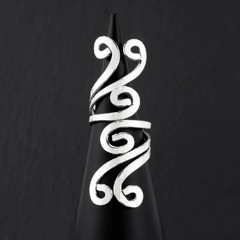 women silver rings -Long Sterling Silver Swirl Statement Ring